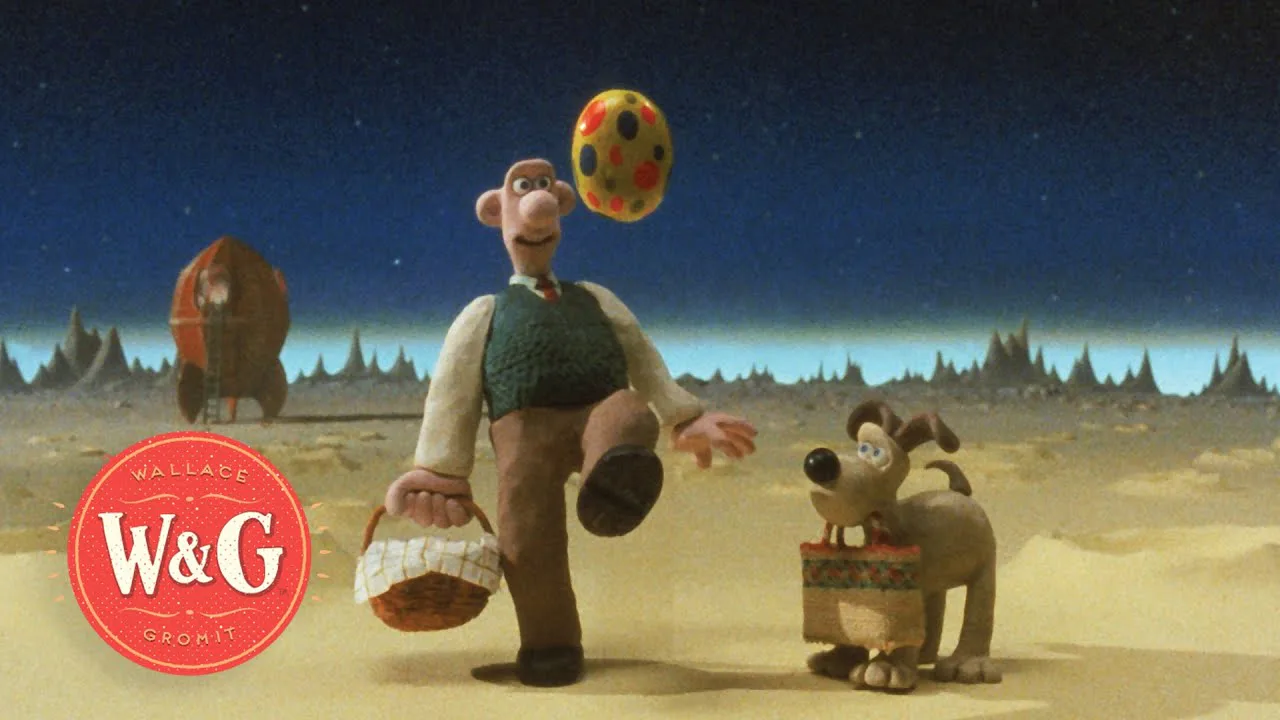 Wallace and Gromit exploring the moon in A Grand Day Out